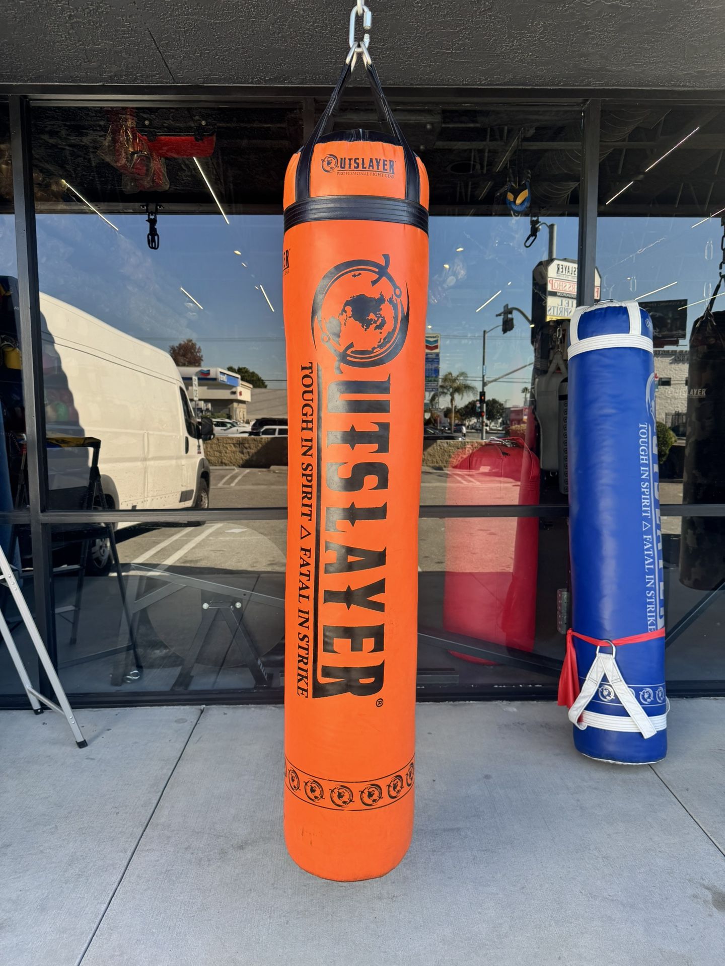 Outslayer Filled Orange 130lb 6ft Tall Muay Thai Kickboxing Heavy Punching Bag