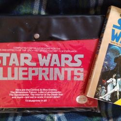 Vintage 1977 Star Wars blueprints and paperback book, George Lucas