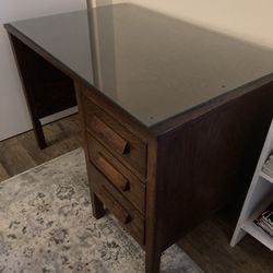 Vintage Wooden Desk With Glass Top!