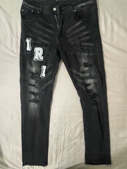 Amiri varsity logo black distressed stretch jeans size 30