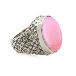 Stephen Dweck Garden of Stephen 17.65Ct Oval Natural Pink Chalcedony smooth dome ring 925 sterling silver sz7.25