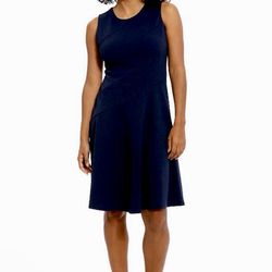 Lands’ End stretchy dress size 18 navy sleeveless pockets casual career official