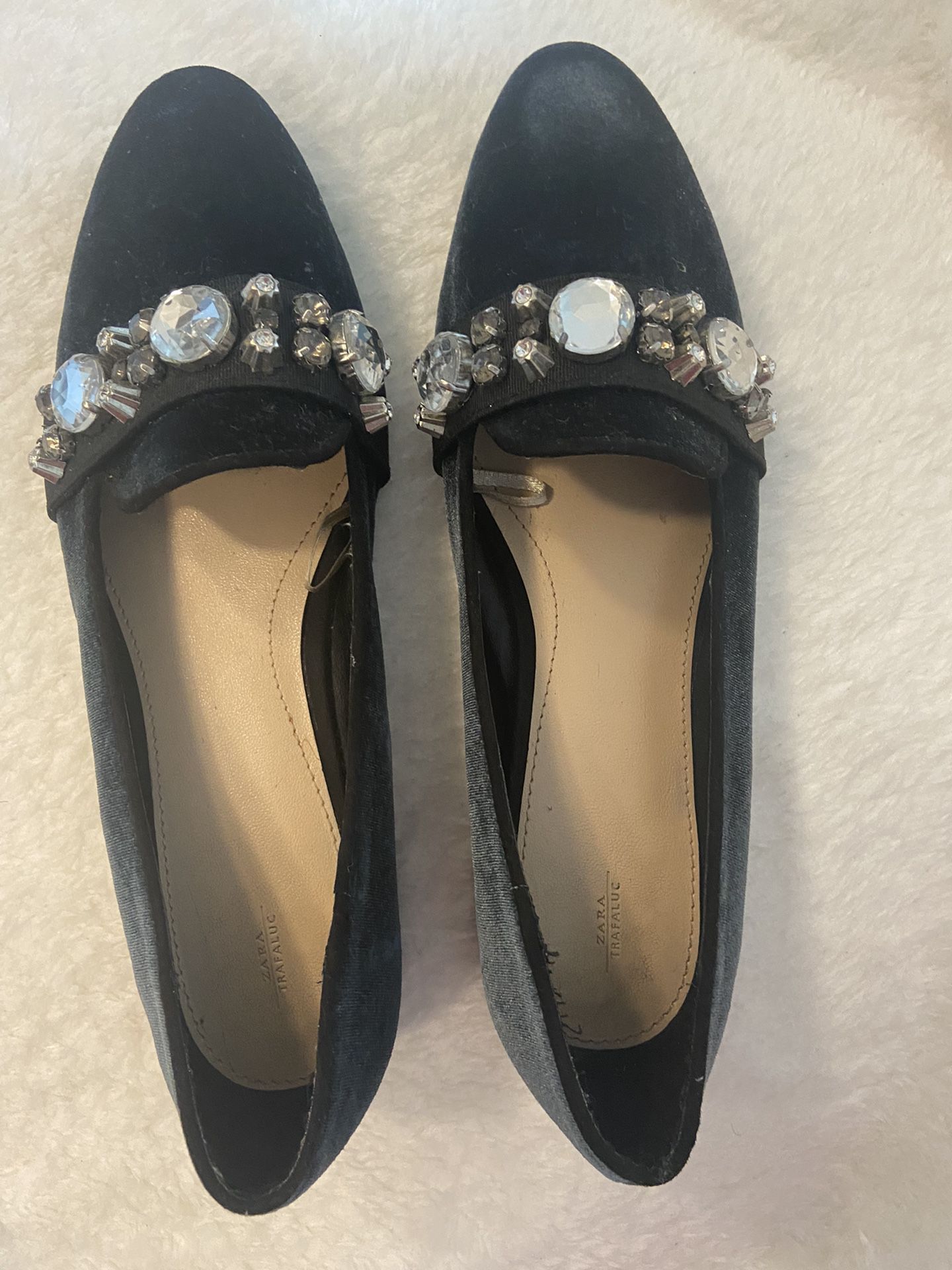 Zara Bejeweled Dark Blue loafers shoes Size 38