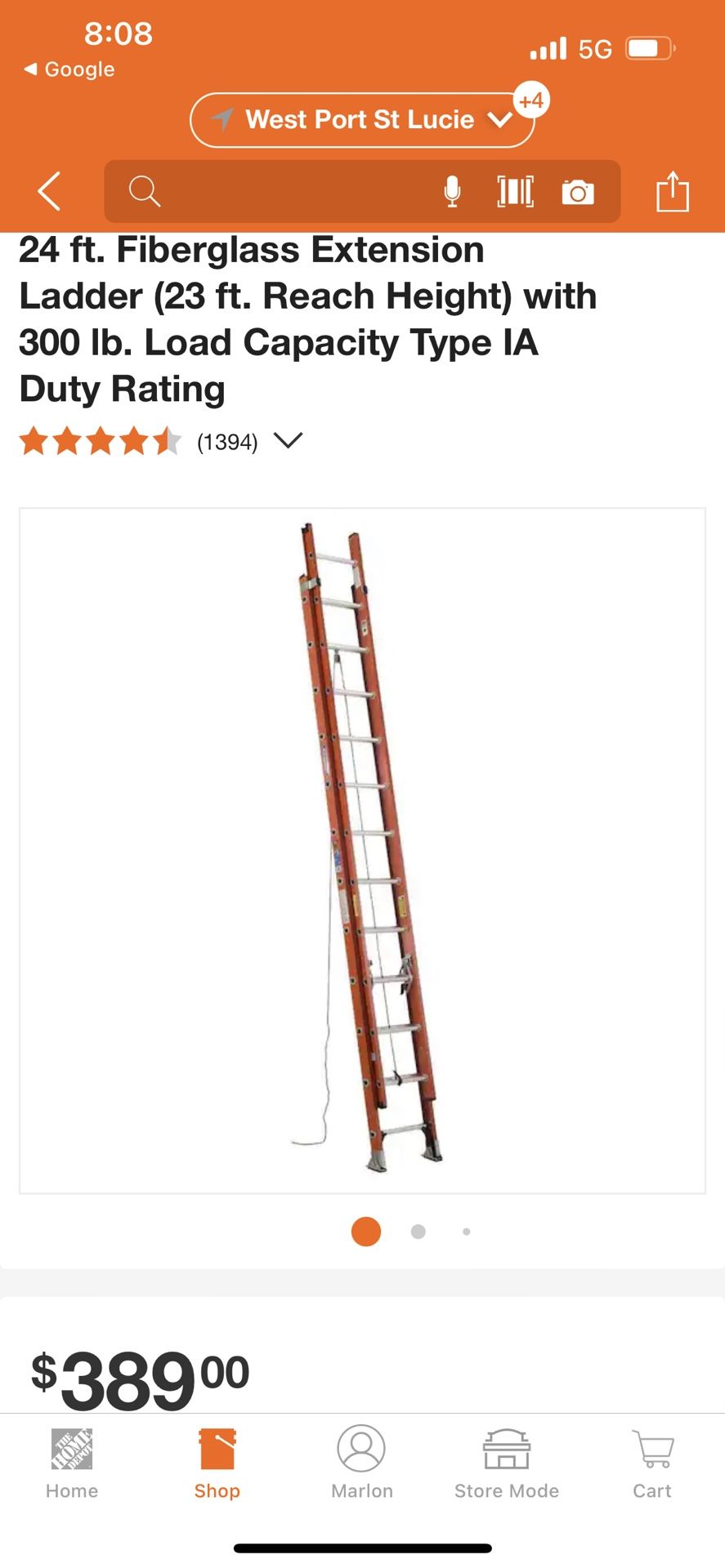 24ft Fiberglass Ladder Used Werner