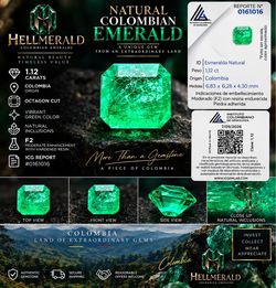 1.12 Ct Natural Colombian Emerald Octagon Cut F2 Resin Enhanced ICG Report