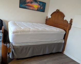 Antique Oak Wood Bed Frame with Headboard
