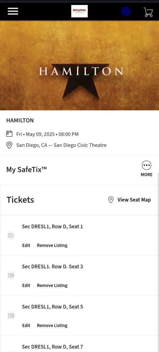 Hamilton Broadway 4 Tickets