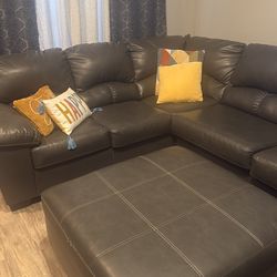 Gray Leather Sectional/ Ottoman