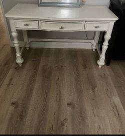 White Wood Vanity Desk with Three Drawers