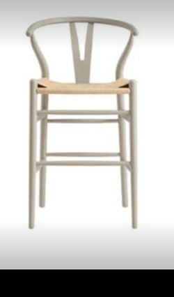 Hansel Wooden Natural Weave Counter Stool, Light Taupe Color Frame- 1 SET OF 2