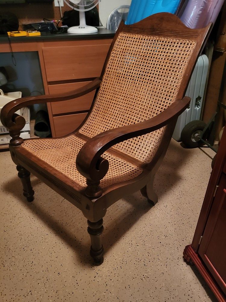 Large Solid Wood And Cane Chair