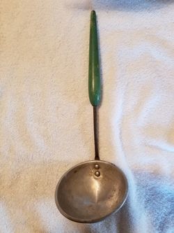 Vintage aluminum Ladle with green paint
