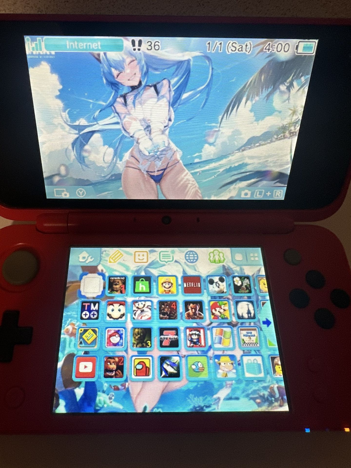 New Nintendo 2DS XL Poke Ball in Red, White Edition. MODDED
