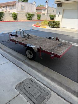 HAUL-MASTER 1720 lb. Capacity, 4 ft. x 8 ft. Heavy Duty Folding Trailer + Wheel Chock - Motorcycle Trailer Ready