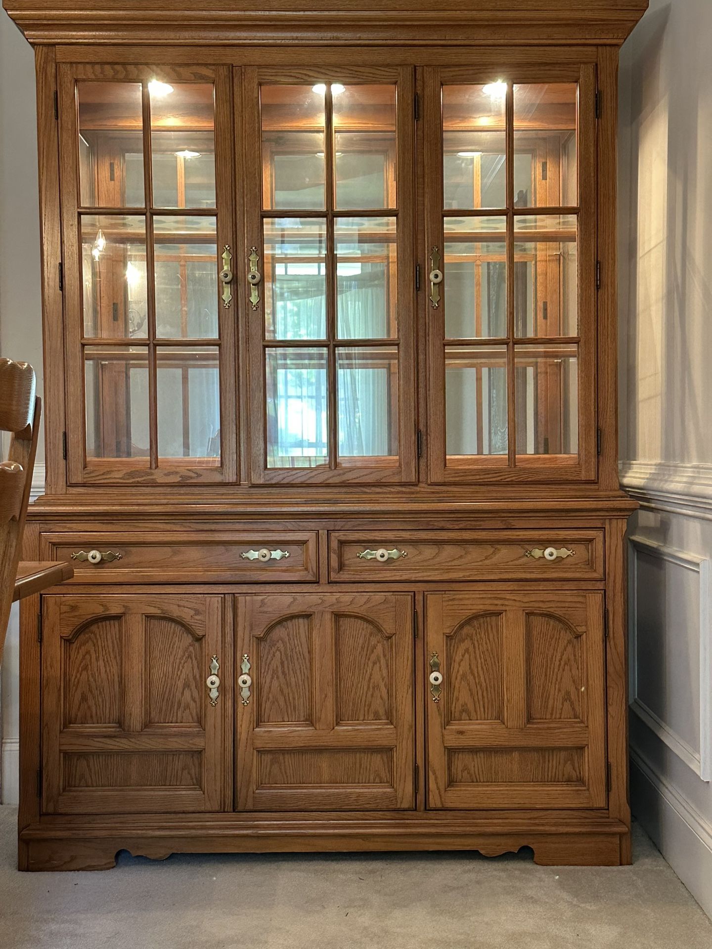 Vintage Thomasville Oak Hutch Cabinet