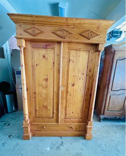 Antique 19th Century Wormwood Pine Armoire