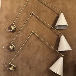 3 Vincent Extending Wall Sconces with Metal, Cream Shades (willing to sell individually)