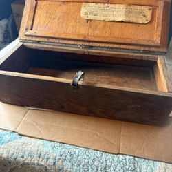 Old mechanic wood and leather box