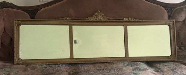 Beautiful Vintage Three Panel Gold Gilt Wood Wall Mirror - 48x16
