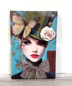 Colorful Woman with Butterfly and Rose on Top 🌺 Like New 🌺Please Read Description For Size