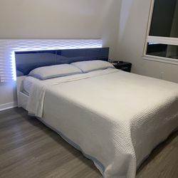 Modern White King Bed Frame LED