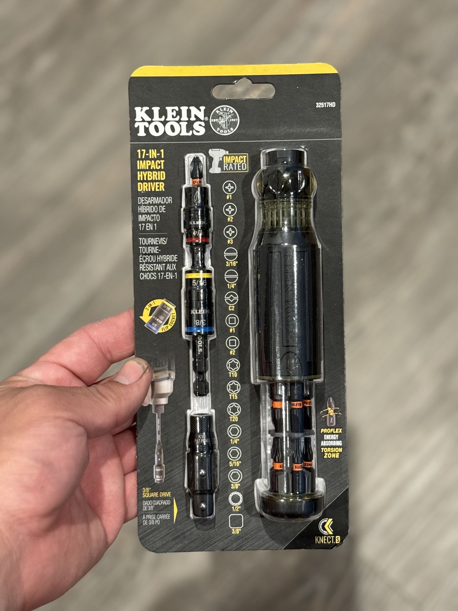 Klein Tools 32517HD KNECT 17-in-1 Impact-Rated Hybrid Screwdriver/Nut Driver, Magnetic, Flip Socket, 11 Bits, 3 Nut Drivers, Bit Holder, Square Adapte