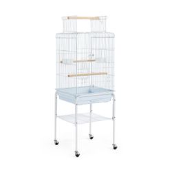 47-inch Rolling Bird Cage for Small Birds Parakeet Lovebirds Cockatiel Canary White