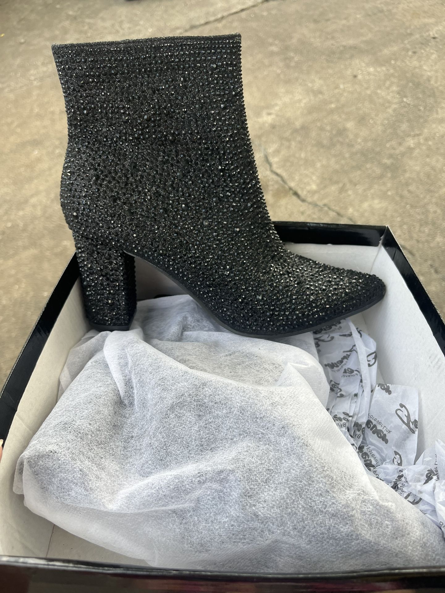 Womens Black Diamond Heel Booties Size 8.5