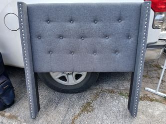 Gray Tufted Upholstered Headboard with Nailhead Trim