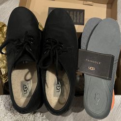 New UGG Men's Craven Grizzly Black Leather Lace Up Oxford Shoes Size 9.5