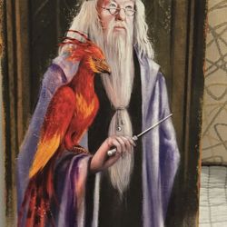 Harry Potter Albus Dumbledore Sign Tin Rustic Portrait with Phoenix Style 8"x12