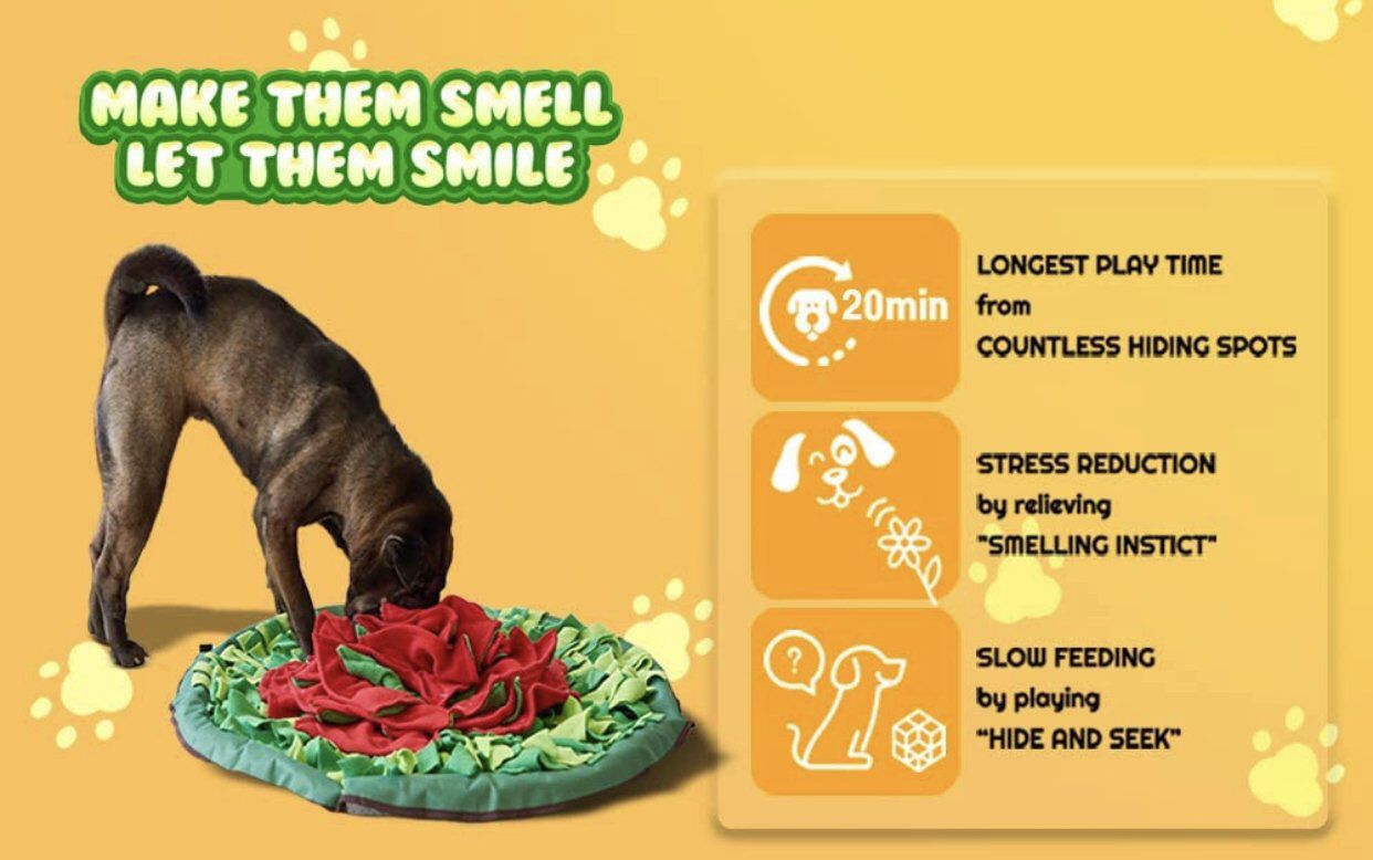 Snuffle Mat for Dogs - Interactive Treat IQ Enrichment Toy/Large Nosework Blanket - Mind Stimulating Food Puzzle Games with Stress Relief
