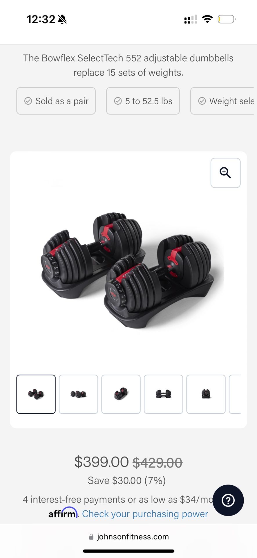 BowFlex SelectTech 552 Adjustable Dumbbells 5-52.5 lbs