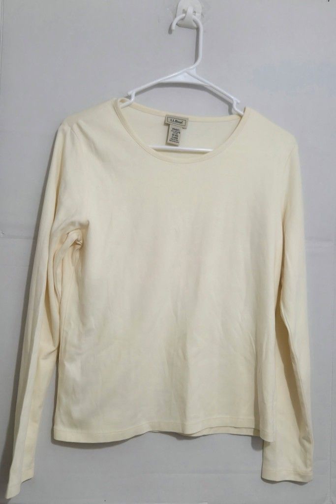 LL Bean Women's 100% Cotton Jewel Neck T- Shirt Long Sleeve Size SM-REG