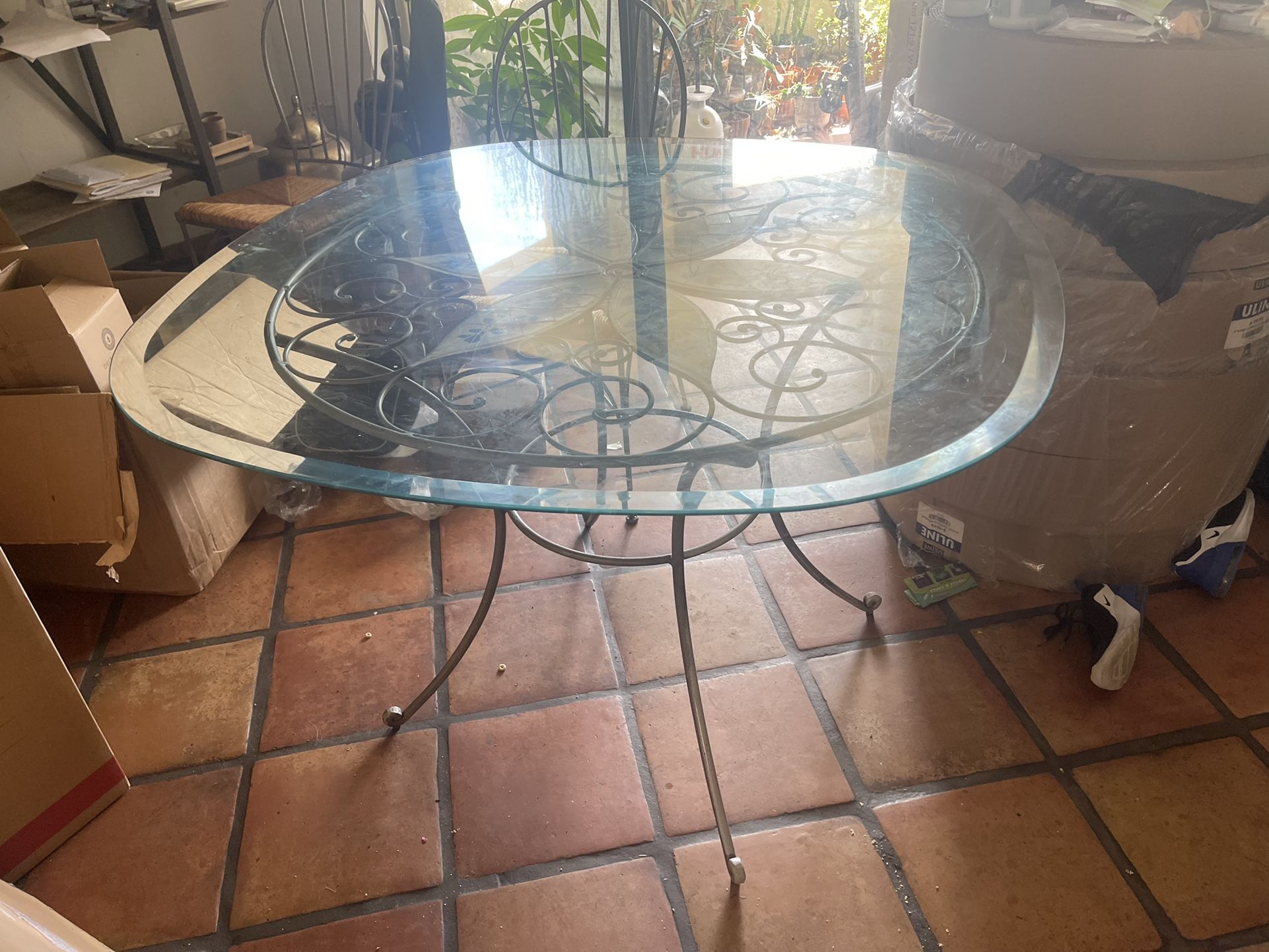 Outside And Inside Dining Table , Glass Top , Plus 4 Chairs , Good Condition 
