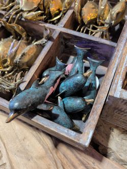 Bronze Patina Dolphin Figurines Set