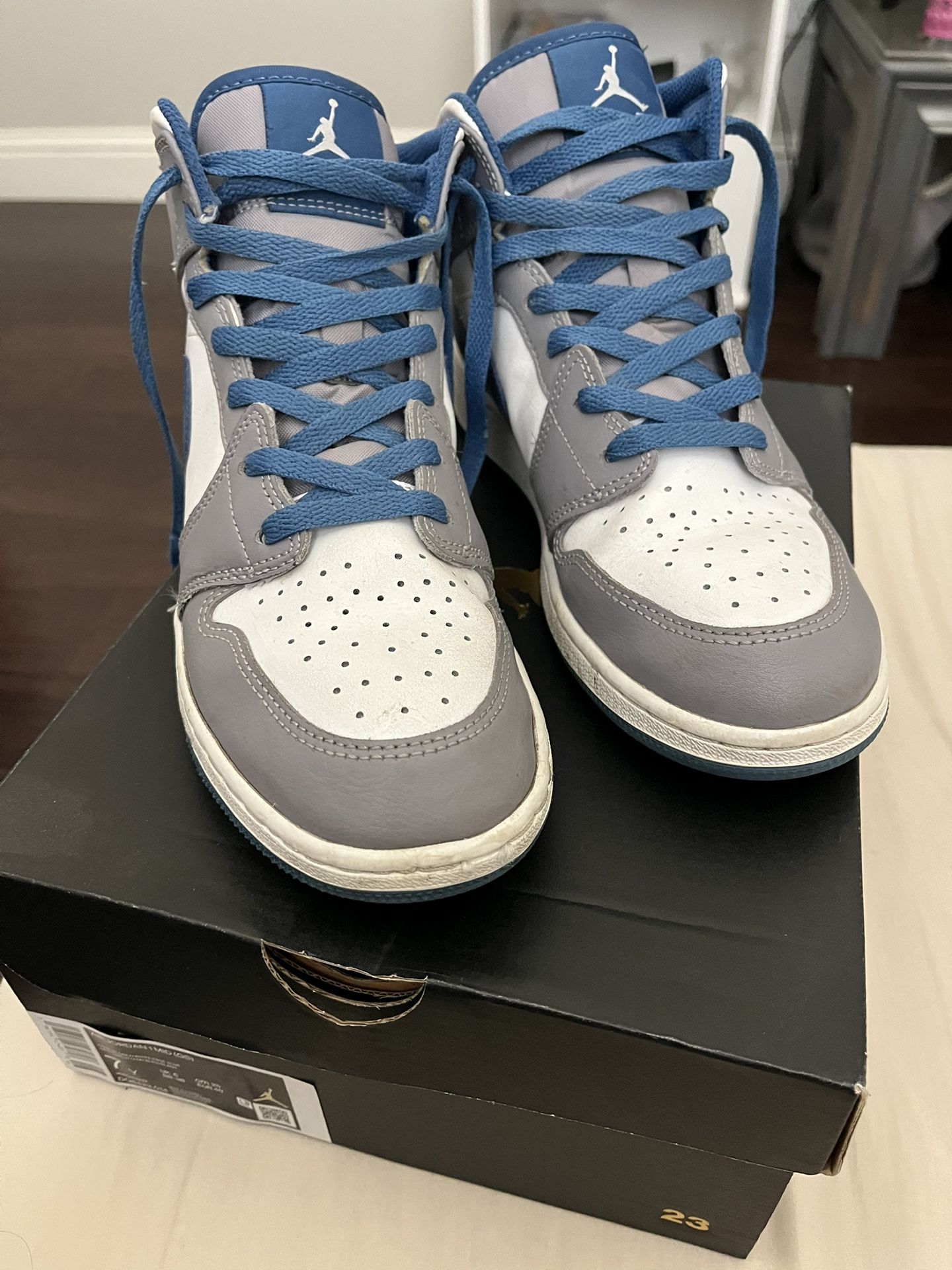 Jordan 1 Mid 7Y Cement Grey/ White/true-blue