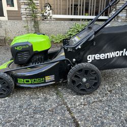 Greenworks 20” 40V Mower, Power Head Unit, and Blower Attachment