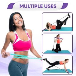 Pilates Bar Kit for Weight Loss and Belly Fat - Portable Lightweight 2 Section Pilates Bar Kit with Resistance Bands - Home Studio Workout Active 