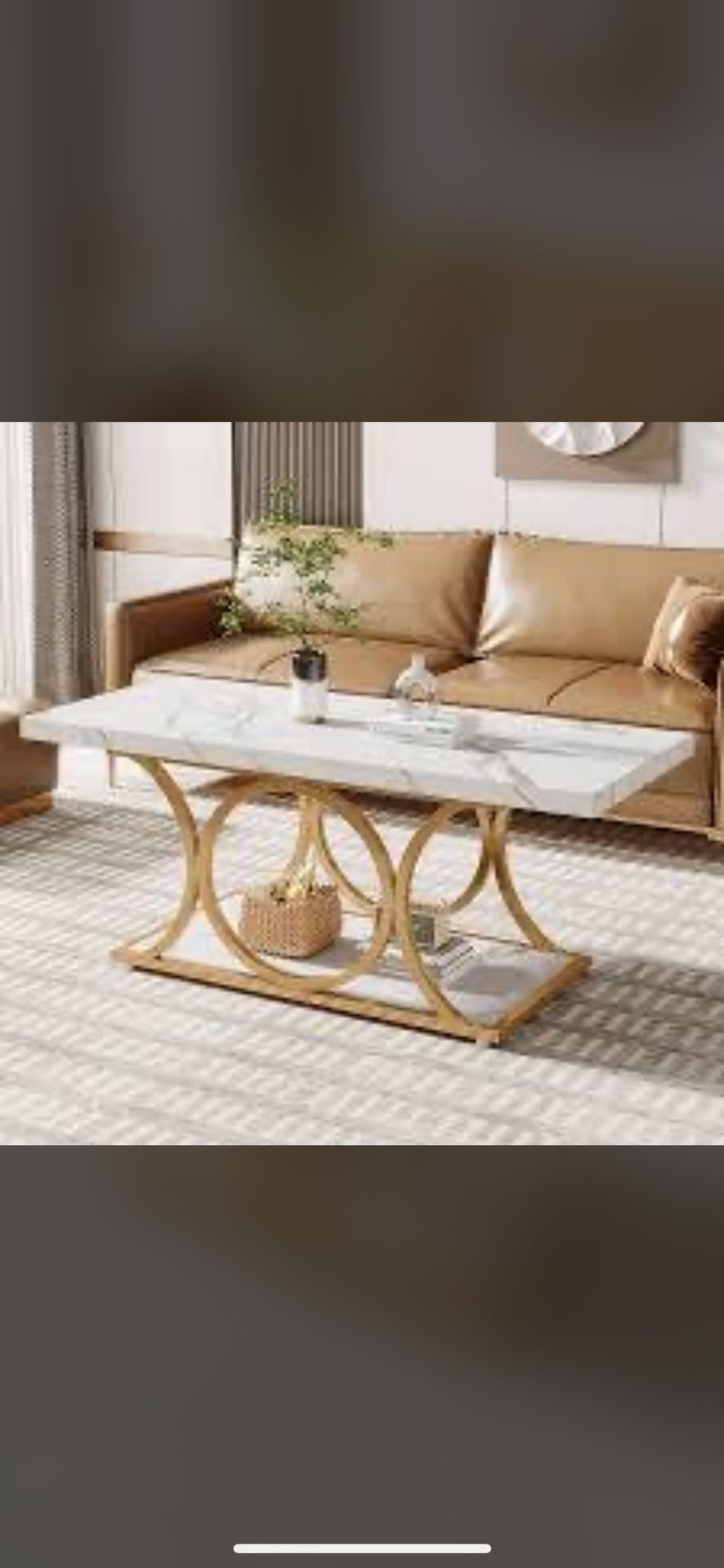 Tribesigns Rectangle Coffee Table - Marble/Gold