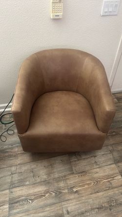Brown Leather Barrel Accent Chair