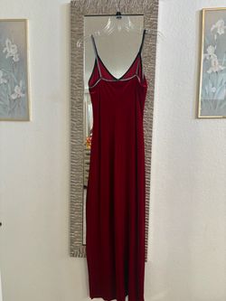 Red Maxi Slip Dress with Metallic Trim