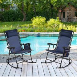 26in Rocking Chair Outdoor Zero Gravity Folding Chairs Rocking Chairs Foldable Outdoor Lounge Chair for Outside Lawn with Cupholder/Pillow Ergonomic D