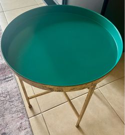 Teal & Gold Round Accent Side Table