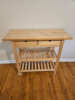 Ikea FÖRHÖJA Birch Kitchen Island Storage Cart With Wheels
