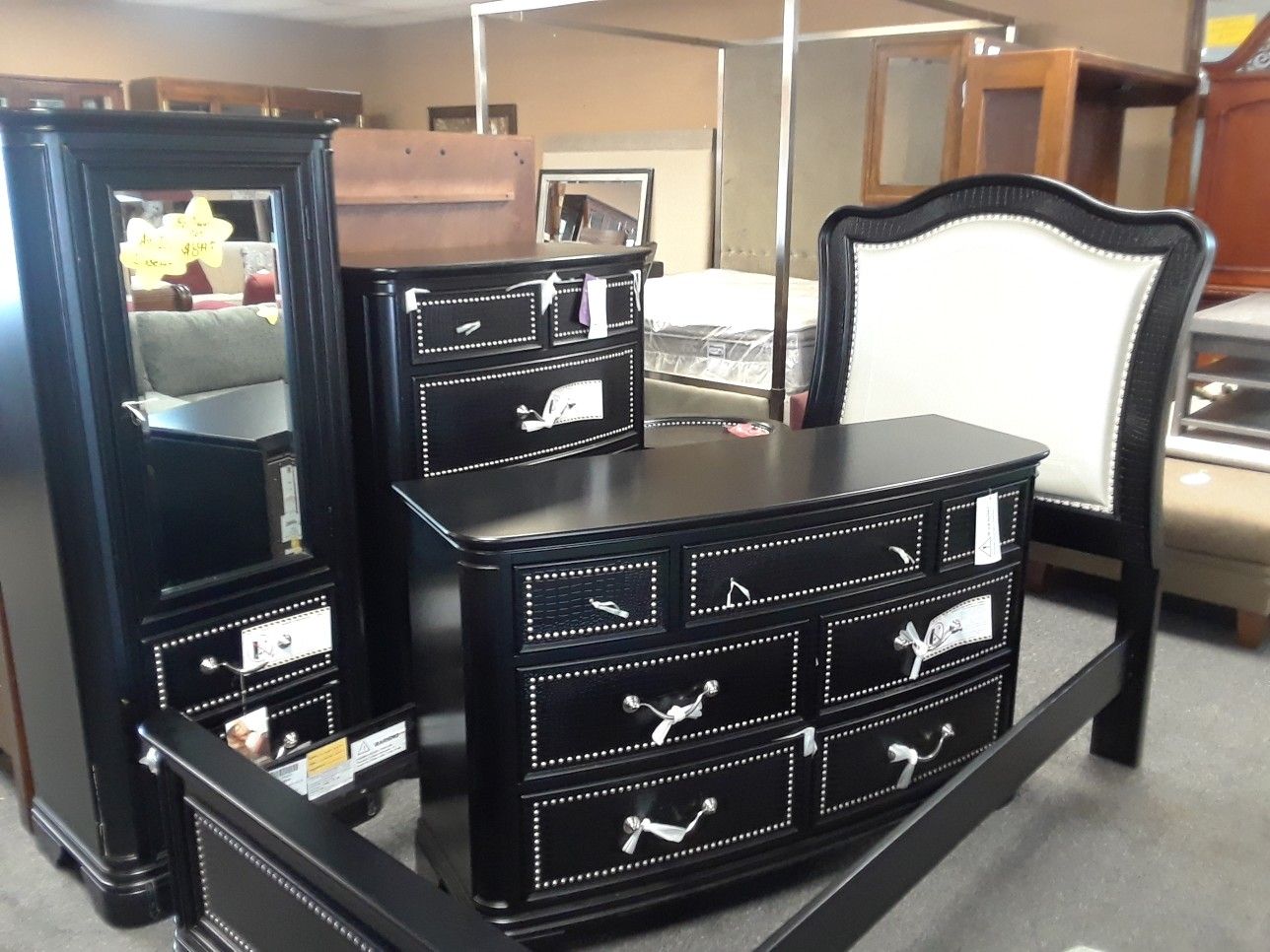 New Black Leather 5 Piece Twin Set