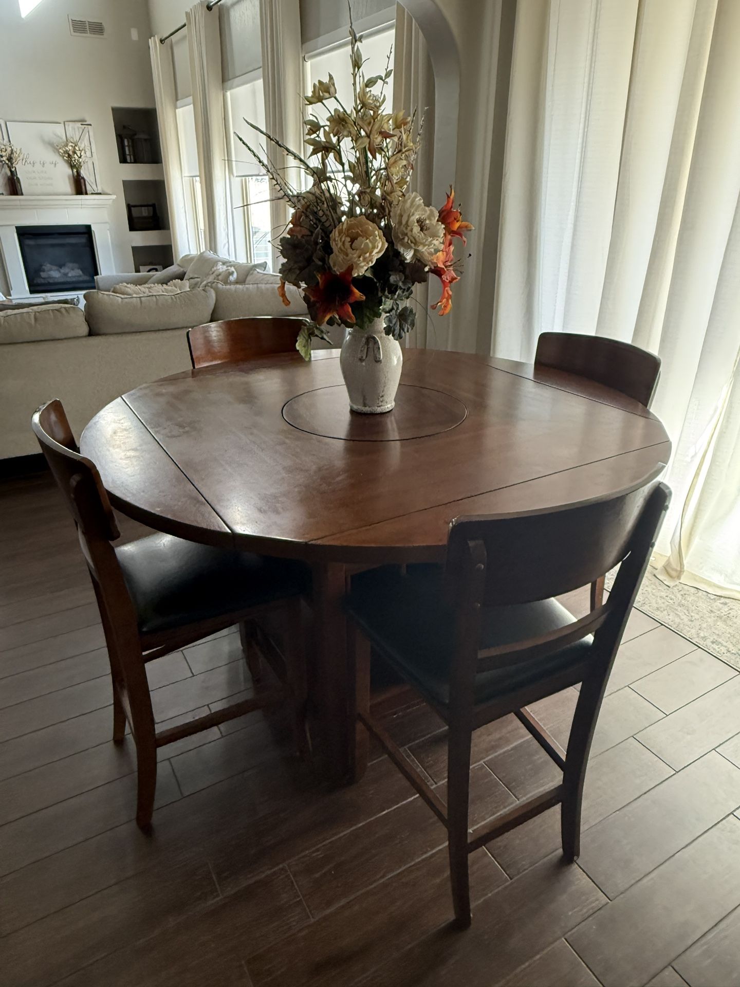 Pub Height Dining Table W/ Lazy Susan & Wine Rack