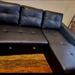 Sofa Bed Faux Leather - BLACK