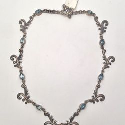 Sterling Silver Blue Topaz Choker Toggle Necklace 16" 34 Grams NWT $230 MSRP