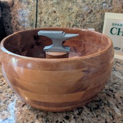Mid century/vintage wooden bowl with anvil for cracking nuts